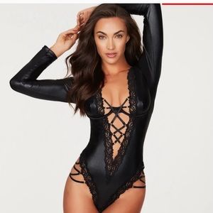 Faux leather bodysuit.